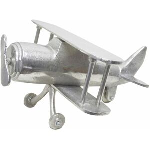 Homescapes - Large Designer Solid Metal Biplane Classic Silver Table Top