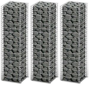 Hommoo Gabion Set 3 pcs Galvanised Wire 25 x 25 x 100 cm VD03801