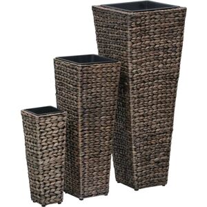 Garden Raised Beds 3 pcs Water Hyacinth Dark Brown - Hommoo