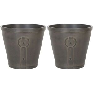 Beliani - Indoor Set of 2 Outdoor Plant Pots Stone uv resistant 45x45x41 cm Brown Vari - Brown