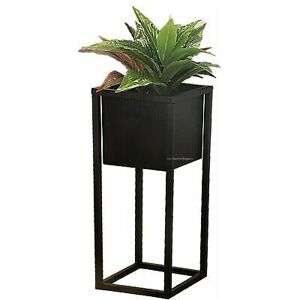 Viss - Koop Black Square Metal Raised Indoor Plant Pot On Stand Tall Metal Flower Pot