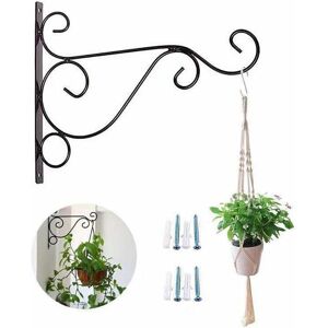 LANGRAY 25cm Lantern Hook Iron Hanging Plant Holder Decorative Wall Planter Hanging Hooks with Black Screws for Bird Feeder Lanterns Wind Chimes (Set of 2,