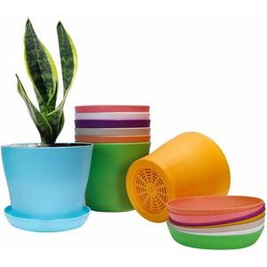 Langray - Set of 8 Colorful Plastic Flower Pots with Drip Trays, Saucers, Cups, Handy Flower Seedling Cups, Nursery Flower Pots, Indoor and Outdoor