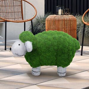 Livingandhome - Green Flocked Sheep Garden Ornament Animal Figurine