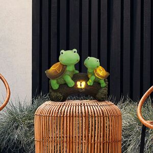 Livingandhome - Turtle Figurine with Solar Lights Statue Lawn Decor