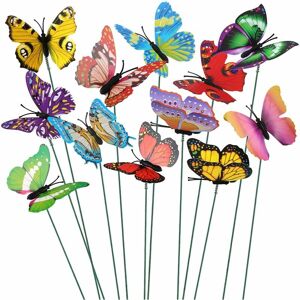 Denuotop - Lot of 50 colourful butterflies of 7cm for garden decoration on butterfly sticks for patio, lawn, butterflies