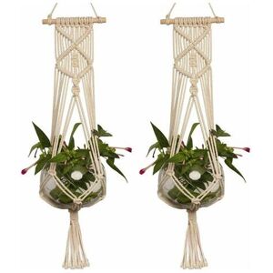 ROSE Macrame Plant Hanger Handmade Cotton Rope Planter Set Indoor Outdoor Wall Basket Cotton Rope Flower Pot Holder Wall Decor 2 Pieces