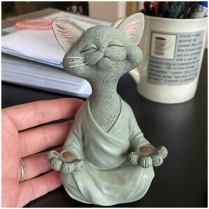 Denuotop - Meditation Statue Cat Statue Zen Yoga Decoration Figure Resin Meditation Yoga Decoration Feng Shui Ornament Sculpture Collection Crafts