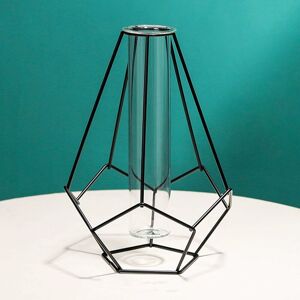 LANGRAY Metal Frame Vase, Geometric Shape Glass Test Tube Vase, Flower Vase for Hydroponic Plant, Solid Terrariums Small Bud Vase for Office Home, Geometric