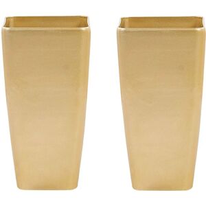 Beliani - Modern Tall Set of 2 Flower Pot Outdoor Indoor Planter Stone Gold Modi - Gold