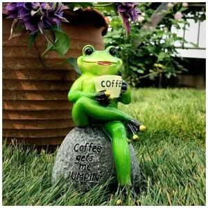 Lune - moonGarden Statue Green Frog Statue Drinking Coffee - Indoor or Outdoor Decor - 15cm