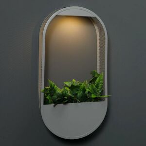 Noma - Solar Round Oval Metal Wall Pocket Planters Grey 40cm With Light Garden