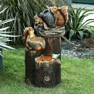 DENUOTOP Outdoor Duck Fountain with Solar Light, Garden Duck/Squirrel Statue, Garden Art Water Fountain Decoration, for Pond or Lawn Patio Yard, 6' x 4',