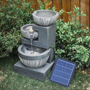 Livingandhome - Outdoor Water Fountain Rockery Decoration 3 Tier Bowls Solar Powered