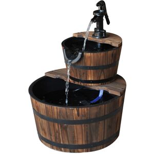 Outsunny - Wooden Water Pump Fountain 2 Tier Cascading Feature Garden Deck - Wood Colour