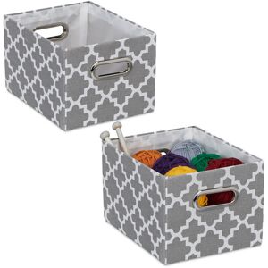 Relaxdays - 2x Storage Boxes, Rectangular Fabric Basket, Container without Lid, Oriental Motif, 16 x 20 x 25cm, Grey/White