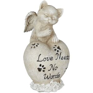 Relaxdays - angel cat statue, grave ornament, statue for grave, cat memorial stone, weatherproof garden ornament, cream