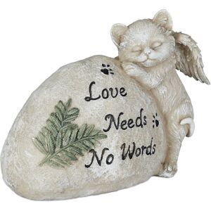 Relaxdays - angel cat statue, grave ornament, statue for grave, cat memorial stone, weatherproof garden ornament, cream