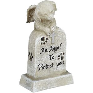 Angel dog statue, grave ornament, statue for grave, dog memorial stone, weatherproof garden ornament, cream - Relaxdays