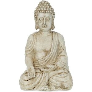 Relaxdays - Buddha Statue, 17.5 cm Height, Garden Decoration, Weather and Frost Resistant, Living Room Deco, Cream White