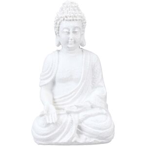 Relaxdays - Buddha Statue, 17.5 cm Height, Garden Decoration, Weather and Frost Resistant, Living Room Deco, White