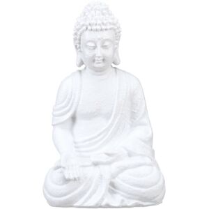 Relaxdays - Buddha Statue, 30 cm Height, Garden Decoration, Weather and Frost Resistant, Living Room Deco, White