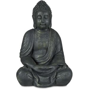 Relaxdays - Buddha Statue, 70 cm Height, Garden Decoration, Weather and Frost Resistant, Living Room Deco, Charcoal Grey