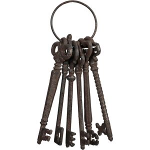 Decorative Key Ring, Antique, 6 Keys, Nostalgic Garden Decoration, Cast Iron, Large, Vintage Design, Brown - Relaxdays