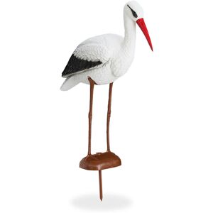 Relaxdays - Garden Figure Stork, Garden Decorative Figure, Heron Protection, Rattling Stork Birth, hbt 80 x 22 x 64 cm, white/red