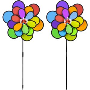 Relaxdays - Flower Wind Spinner, Set of 2, Decorative Garden Pin Wheel, Sunflower Windmill for Adults & Children, Colours