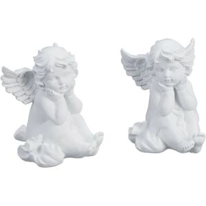 Relaxdays - Grave Angel, Set of 2, Weatherproof, Frost-proof, HxWxD: 10 x 7 x 9 cm, Decoration, Guardian, Polyresin, White