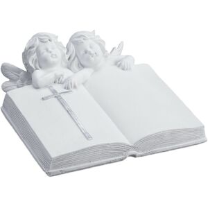 Relaxdays - Grave Angel, with Book, Artificial Stone, Weather- frost- & UV-resistant, HxWxD: 10 x 20 x 20 cm, Decor, White