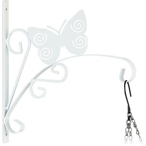 Hanging Basket Bracket, Butterfly Design, Wall-Mounted, 30 x 30 x 2 cm, Plant Hanger, Garden, Iron, White - Relaxdays