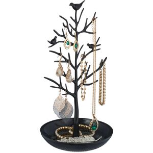Jewellery Tree, Stand with Tray, h x w x d: approx. 30 x 16 x 15 cm, Metal, Black - Relaxdays