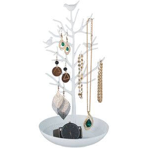 Jewellery Tree, Stand with Tray, h x w x d: approx. 30 x 16 x 15 cm, Metal, White - Relaxdays