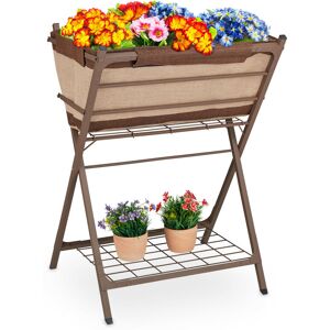 Metal planter, raised garden bed on legs, with pre-formed liner, storage shelf, 66.5x50x91 cm (LxWxH), brown - Relaxdays