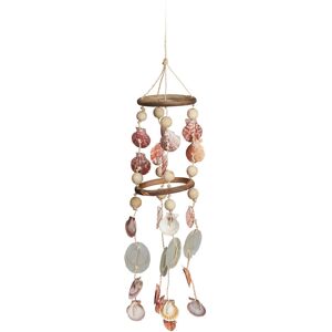 Relaxdays Seashell Wind Chimes, Driftwood, Maritime Beach Garland, Garden Decoration, Capiz Mobile, 75 cm, Natural