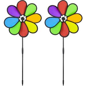 Set of 2 Flower Windmills, Garden Pinwheel, Wind Spinner, Adults & Children, 72 x 31 x 6.5 cm, Multicoloured - Relaxdays