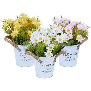 Relaxdays - Set of 3 Chrysanthemums Bouquet, Artificial Flowers in a Pot, Decorative, HxØ: 20 x 15 cm, Yellow/White/Pink