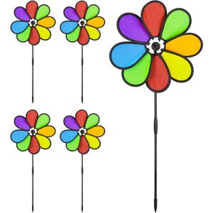 Set of 5 Flower Windmills, Garden Pinwheel, Wind Spinner, Adults & Children, 72 x 31 x 6.5 cm, Multicoloured - Relaxdays