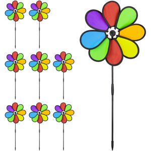 Set of 9 Flower Windmills, Garden Pinwheel, Wind Spinner, Adults & Children, 72 x 31 x 6.5 cm, Multicoloured - Relaxdays