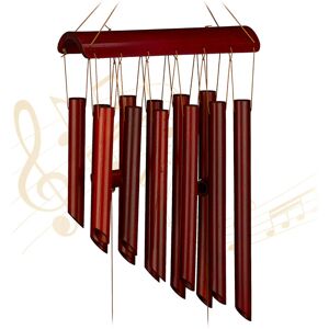 Wind Chime Bamboo, Calm Sound Chimes with 12 Tubes, Hanging Decor Outdoors & Indoors, HxW: 60 x 21 cm, Brown - Relaxdays