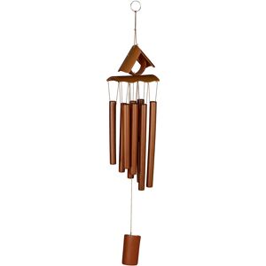 Wind Chime Bamboo, Pointed Roof Design, Hanging Decoration for Outdoors & Indoors, hwd: 68 x 14 x 7 cm, Brown - Relaxdays