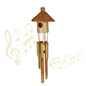 Wind Chime Bamboo, Sound Chimes House Design, Hanging Decor for Outdoors & Indoors, HxW: 60 x 18 cm, Brown - Relaxdays