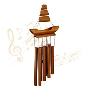 Wind Chime Bamboo, Sound Chimes Sailboat Design, Hanging Decor Outdoors & Indoors, hwd: 72 x 20 x 6 cm, Brown - Relaxdays