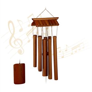 Wind Chime Bamboo, Sound Chimes Temple Design, Hanging Decor for Outdoors & Indoors, HxW: 62 x 15 cm, Brown - Relaxdays