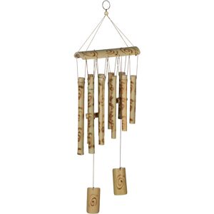 Relaxdays Wind Chime Bamboo, Sound Chimes with Ornaments, Hanging Decor for Outdoors & Indoors, HxW: 60 x 18 cm, Brown