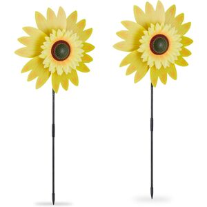 Relaxdays - Wind Wheel Sunflower, Set of 2, h x w x d: 76 x 29 x 8 cm, Garden & Balcony, Plug-In, Yellow