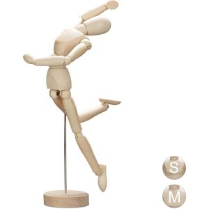 Relaxdays - Wooden Artists' Mannequin for Drawing and Crafting, Articulate with Stand, Model, 32.5 cm Tall, Natural