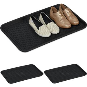 Xl Shoe Tray, Set of 3, Hallway Storage for Muddy or Wet Boots, Wellies & Trainers, 60 x 40 cm, Plastic, Black - Relaxdays